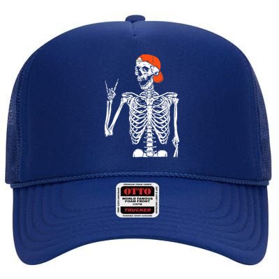 Rocker Skeleton Hand Rock On Costume Funny Halloween Gifts High Crown Mesh Back Trucker Hat