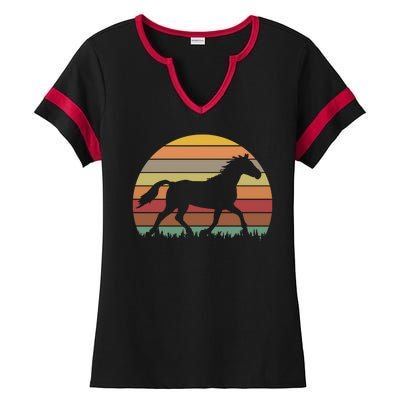 Retro Sunset Horse Ladies Halftime Notch Neck Tee