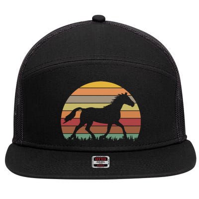 Retro Sunset Horse 7 Panel Mesh Trucker Snapback Hat