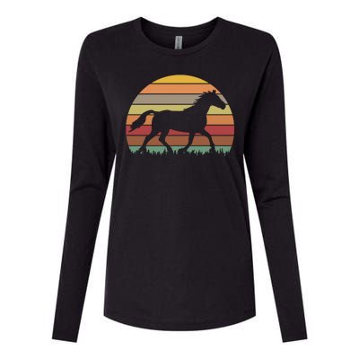 Retro Sunset Horse Womens Cotton Relaxed Long Sleeve T-Shirt