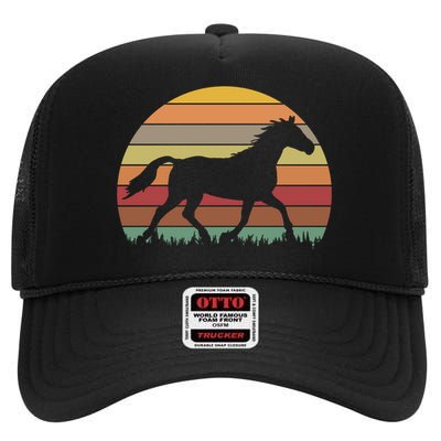 Retro Sunset Horse High Crown Mesh Back Trucker Hat