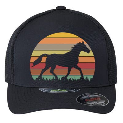 Retro Sunset Horse Flexfit Unipanel Trucker Cap