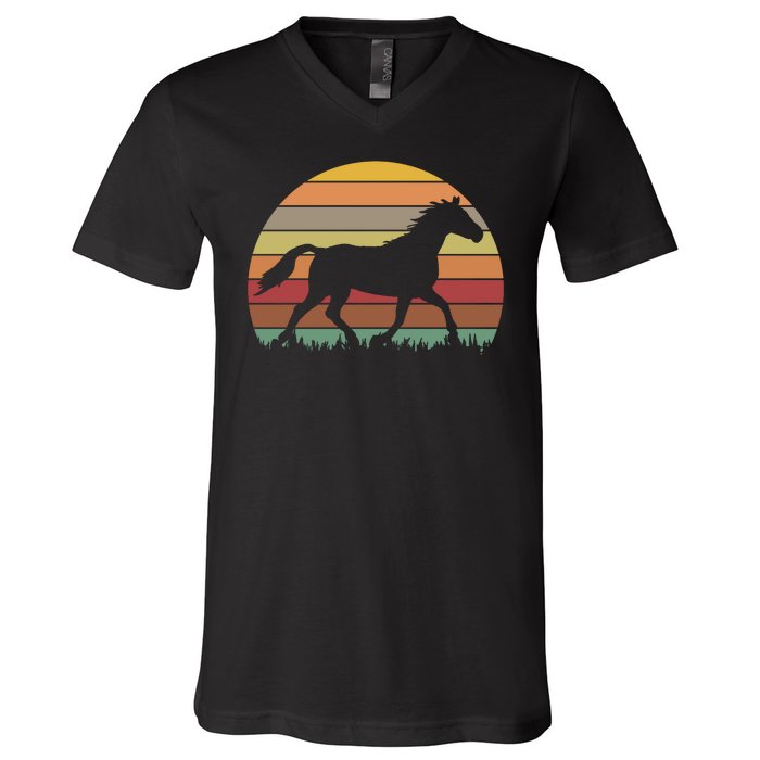 Retro Sunset Horse V-Neck T-Shirt