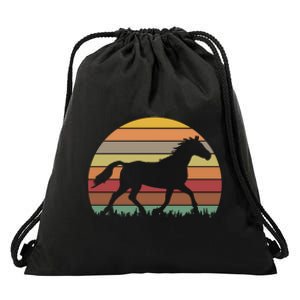 Retro Sunset Horse Drawstring Bag