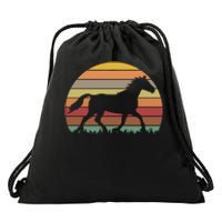 Retro Sunset Horse Drawstring Bag