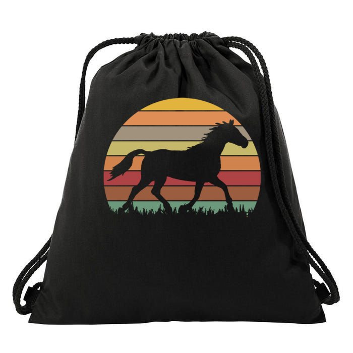 Retro Sunset Horse Drawstring Bag