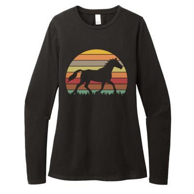 Retro Sunset Horse Womens CVC Long Sleeve Shirt