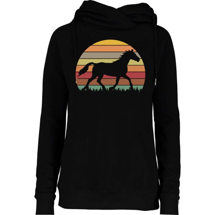 Retro Sunset Horse Womens Funnel Neck Pullover Hood