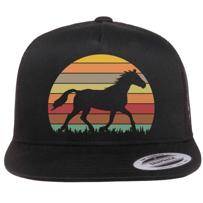 Retro Sunset Horse Flat Bill Trucker Hat