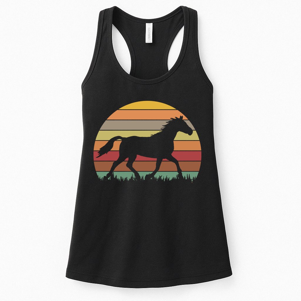 Retro Sunset Horse Womens Tank Top