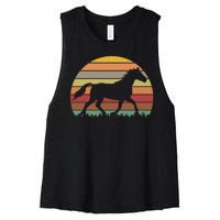 Retro Sunset Horse Women's Racerback Cropped Tank