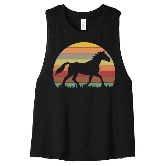 Retro Sunset Horse Women's Racerback Cropped Tank