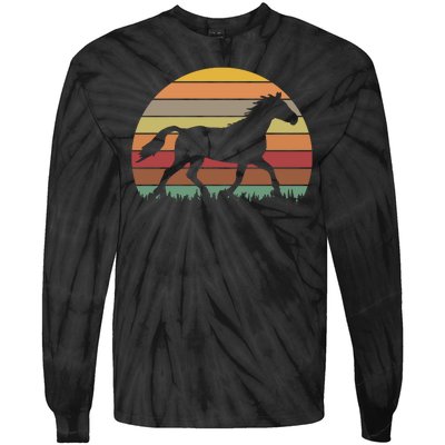 Retro Sunset Horse Tie-Dye Long Sleeve Shirt