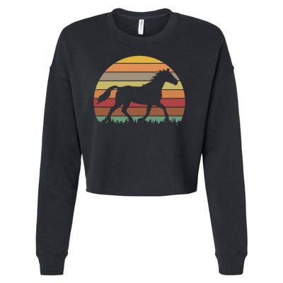 Retro Sunset Horse Cropped Pullover Crew