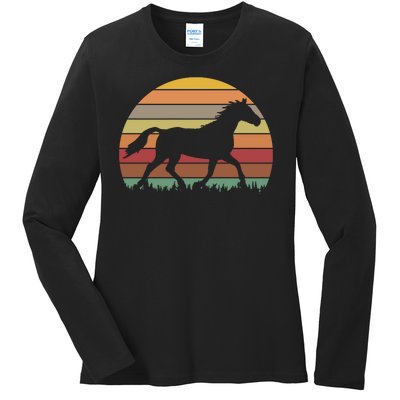 Retro Sunset Horse Ladies Long Sleeve Shirt