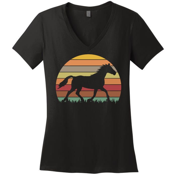 Retro Sunset Horse Women's V-Neck T-Shirt