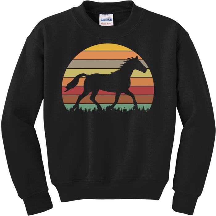 Retro Sunset Horse Kids Sweatshirt