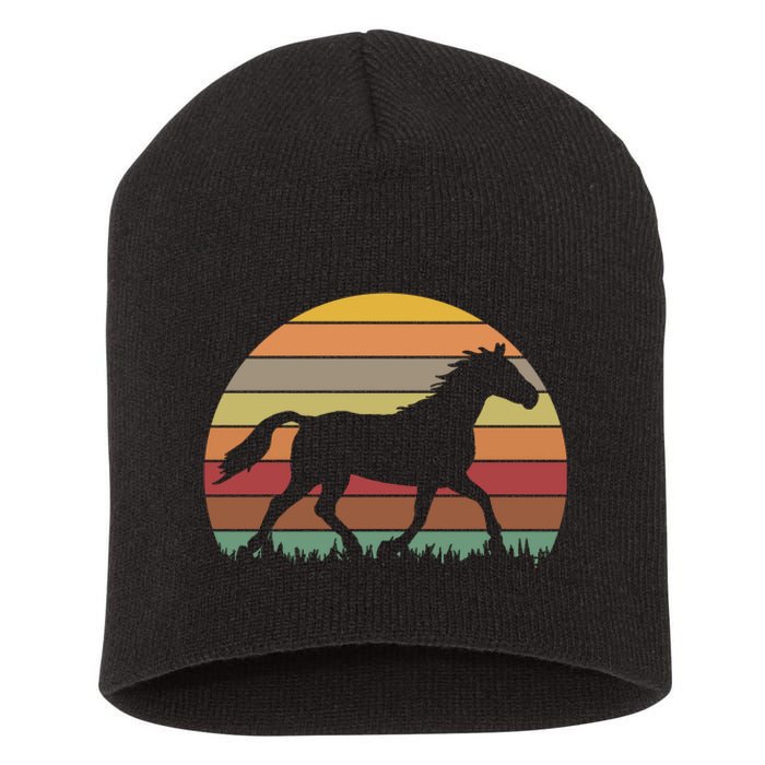 Retro Sunset Horse Short Acrylic Beanie