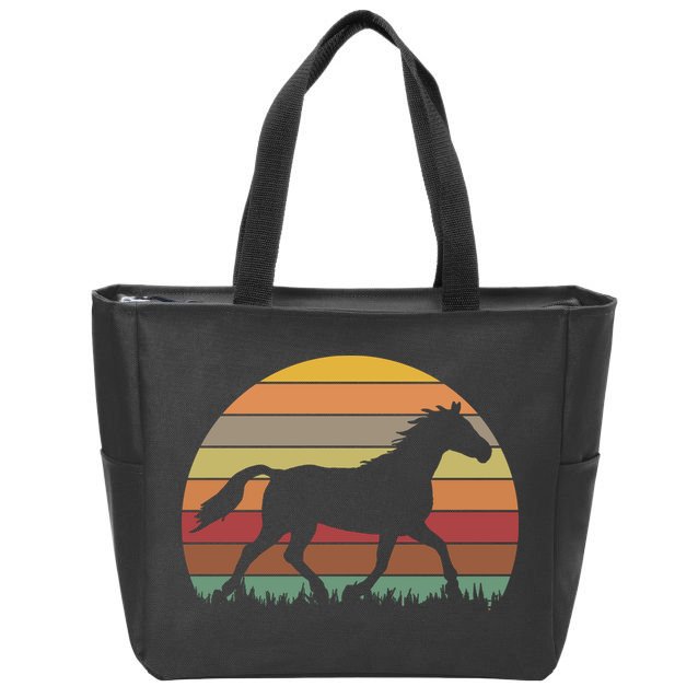 Retro Sunset Horse Zip Tote Bag