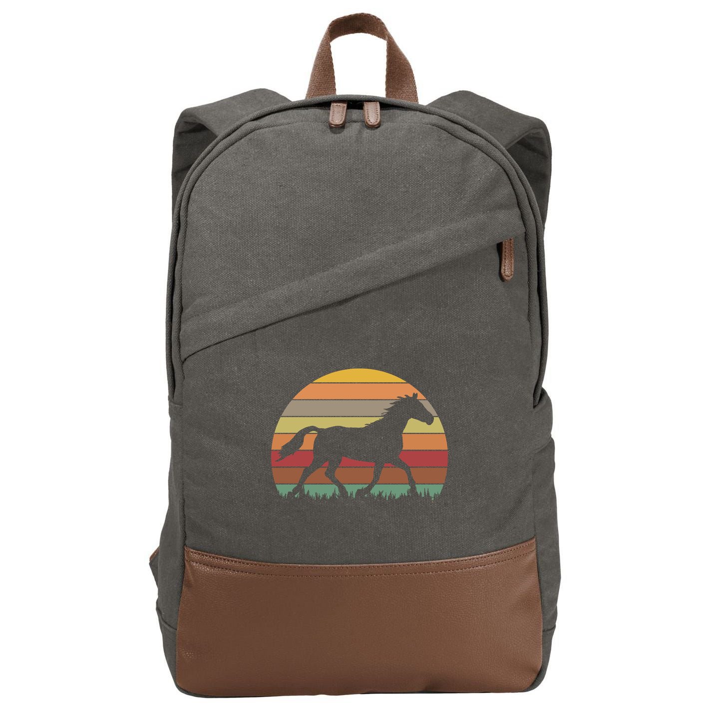 Retro Sunset Horse Cotton Canvas Backpack