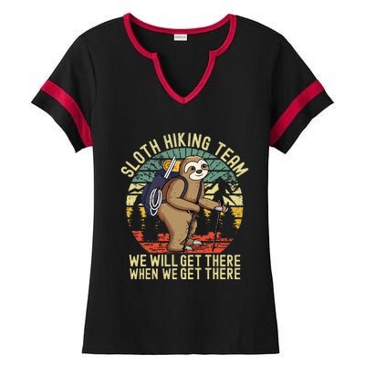 Retro sloth Hiking team we'll get there when we get there Ladies Halftime Notch Neck Tee