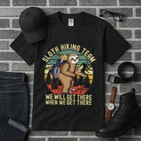 Retro sloth Hiking team we'll get there when we get there Tall T-Shirt