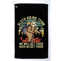 Retro sloth Hiking team we'll get there when we get there Golf Towel