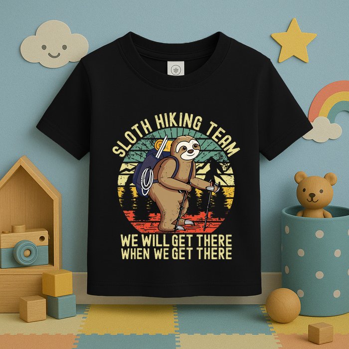 Retro sloth Hiking team we'll get there when we get there Toddler T-Shirt