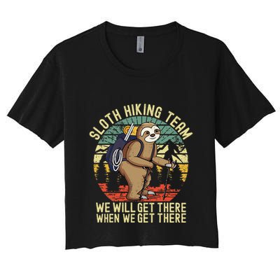 Retro sloth Hiking team we'll get there when we get there Crop Top