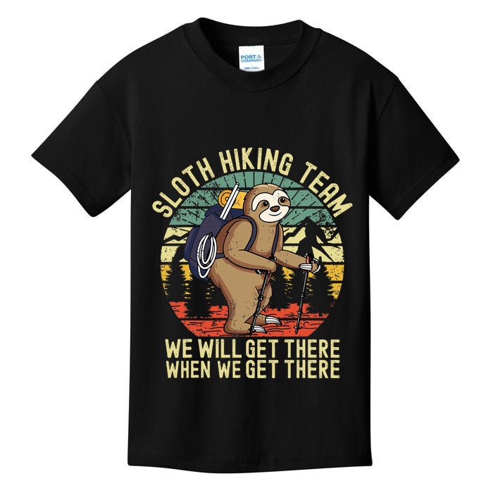 Retro sloth Hiking team we'll get there when we get there Kids T-Shirt