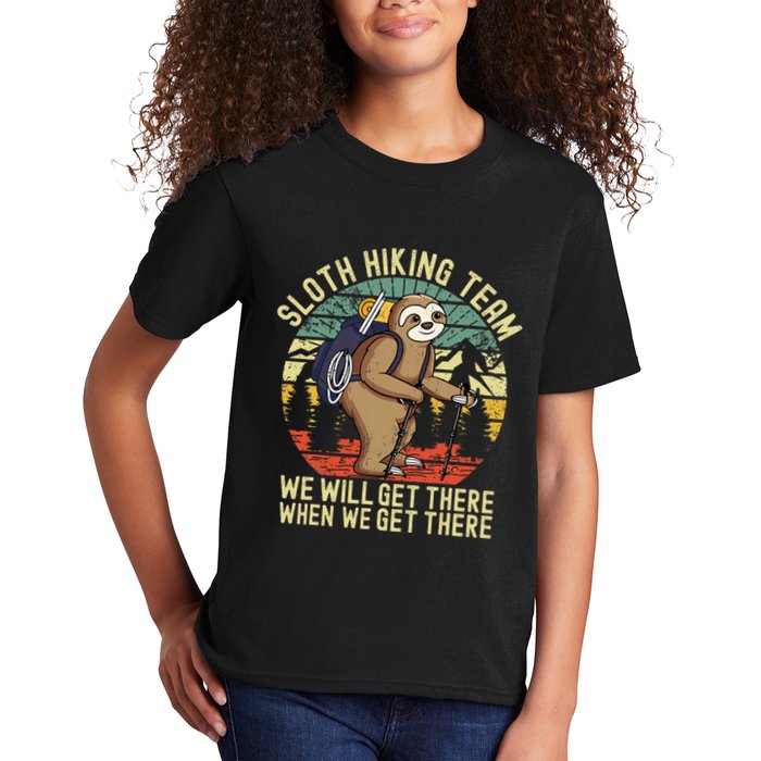 Retro sloth Hiking team we'll get there when we get there Kids T-Shirt
