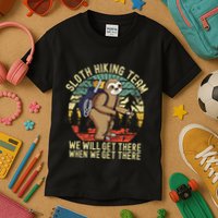 Retro sloth Hiking team we'll get there when we get there Kids T-Shirt