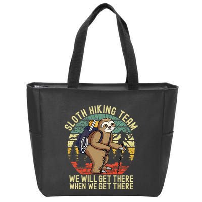 Retro sloth Hiking team we'll get there when we get there Zip Tote Bag