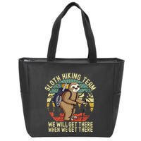 Retro sloth Hiking team we'll get there when we get there Zip Tote Bag