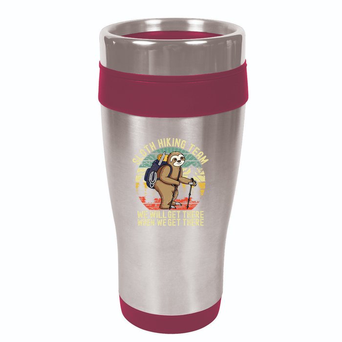 Retro sloth Hiking team we'll get there when we get there 16oz Travel Tumbler