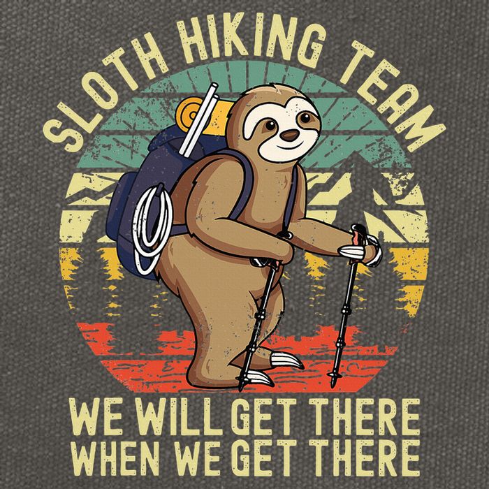 Retro sloth Hiking team we'll get there when we get there Cotton Canvas Backpack