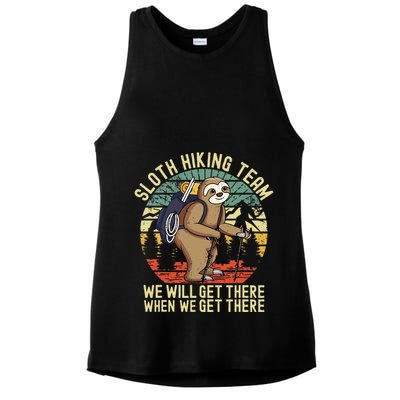 Retro sloth Hiking team we'll get there when we get there  Ladies PosiCharge Tri-Blend Wicking Tank