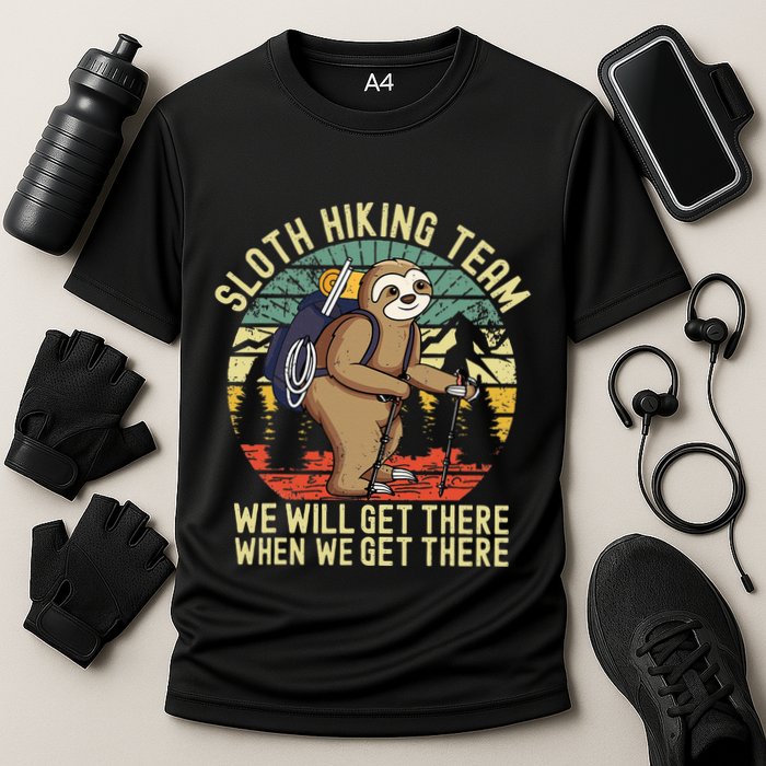 Retro sloth Hiking team we'll get there when we get there  Performance Shirt