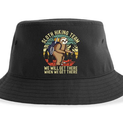 Retro sloth Hiking team we'll get there when we get there  Sustainable Bucket Hat