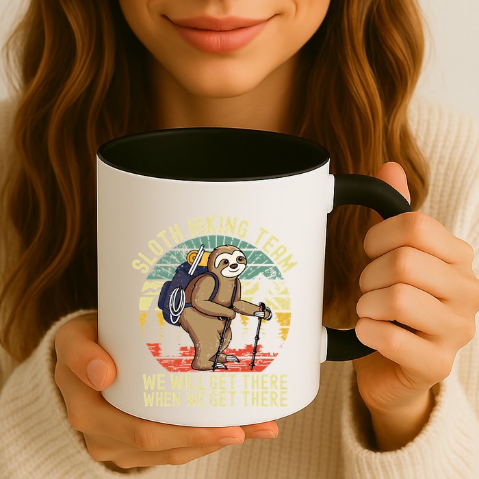 Retro sloth Hiking team we'll get there when we get there  Mug