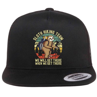 Retro sloth Hiking team we'll get there when we get there  Flatbill Hat