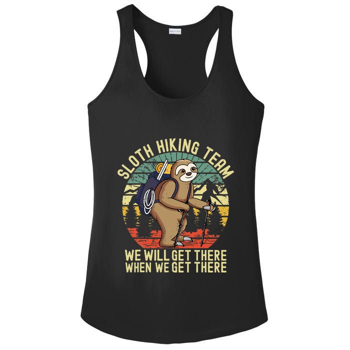 Retro sloth Hiking team we'll get there when we get there  Ladies PosiCharge Competitor Racerback Tank