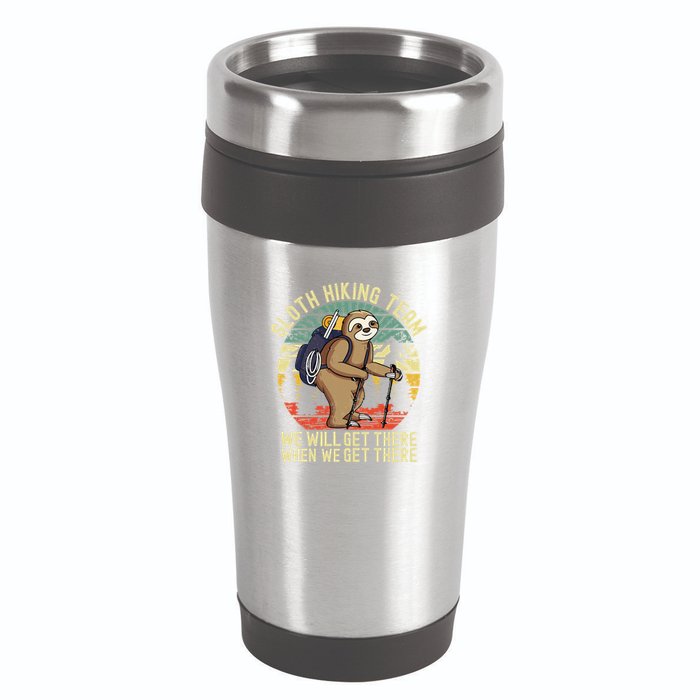 Retro sloth Hiking team we'll get there when we get there  16oz Travel Tumbler