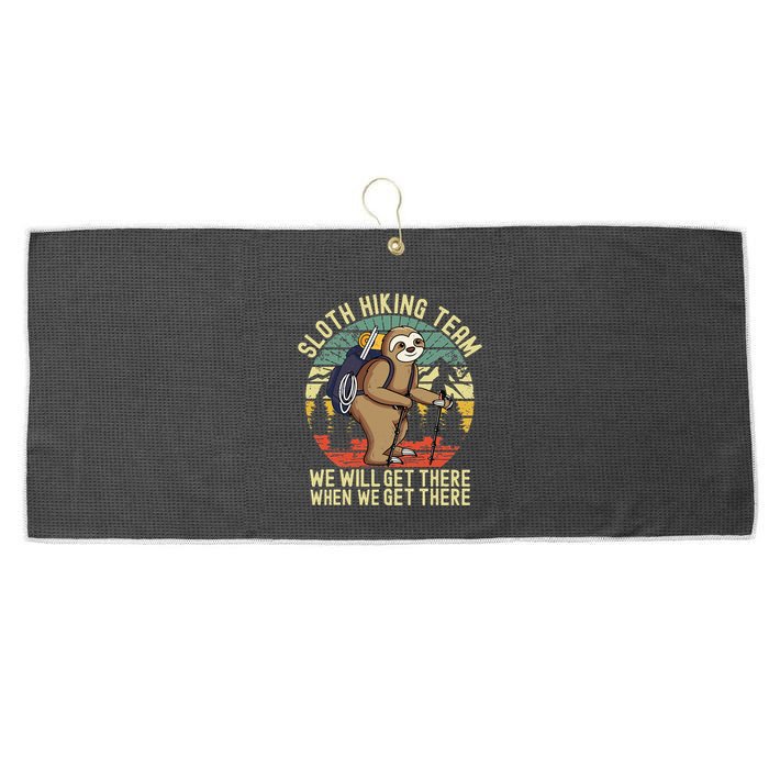 Retro sloth Hiking team we'll get there when we get there  Large Microfiber Waffle Golf Towel