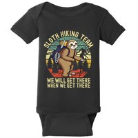 Retro sloth Hiking team we'll get there when we get there  Baby Bodysuit