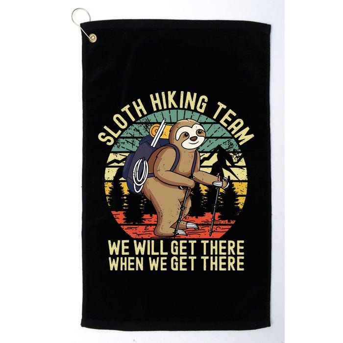 Retro sloth Hiking team we'll get there when we get there  Golf Towel