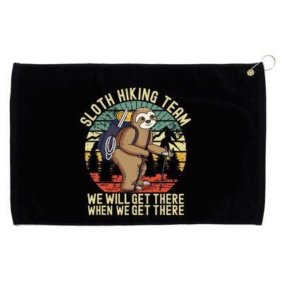Retro sloth Hiking team we'll get there when we get there  Grommeted Golf Towel