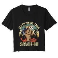 Retro sloth Hiking team we'll get there when we get there  Crop Top