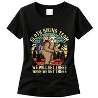 Retro sloth Hiking team we'll get there when we get there  Womens T-Shirt