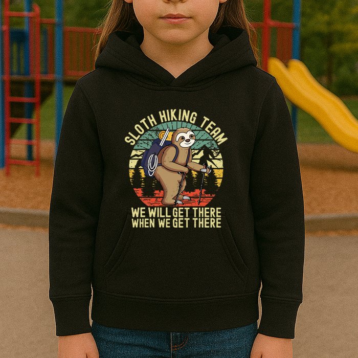 Retro sloth Hiking team we'll get there when we get there  Kids Hoodie